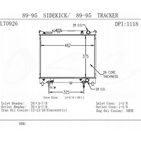 One Stop Solutions 89-95 Sidekick Tracker 4Cy A/T 1.3/1.6L 1118